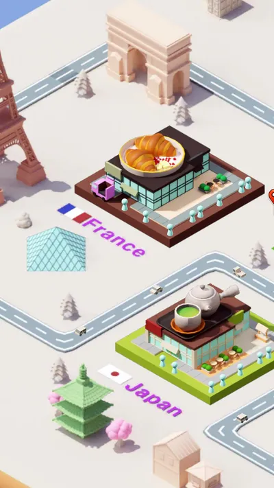Cafe Life gameplay: world map of branches